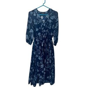 Elements SZ S blue ruffle frill floral print long sleeve dress